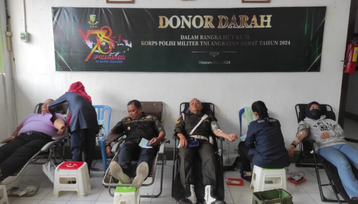 Bakti Sosial Donor Darah Meriahkan HUT Korps Polisi Militer TNI Angkatan Darat ke-78 di Kota Mataram